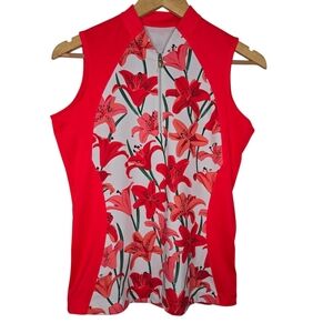 TAIL Womens Valencia Lilies Print Gigi Sleeveless Jersey Golf Polo Shirt Small